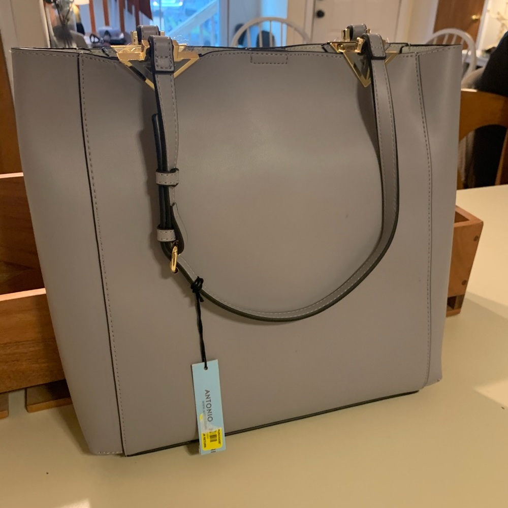 Antonio Melani Enamel with Logo Tote in Grey